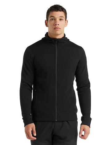 Pánské Bundy Icebreaker RealFleece® Merino Elemental Long Sleeve Zip Hood Černé | CZ 1706MQZA